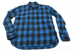 Polo Ralph Lauren Flannel Shirt Womens 0 Blue Plaid Relaxed Fit Cotton Twill